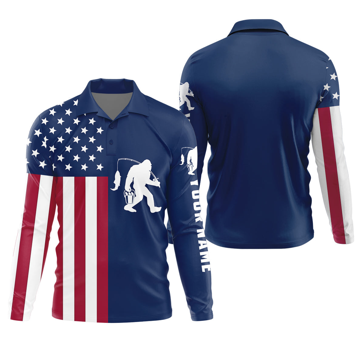 Bigfoot American Flag Patriotic Fishing Shirt, SPF Shirt For Men, Gift For Fisherman, Fishing Shirts For Men