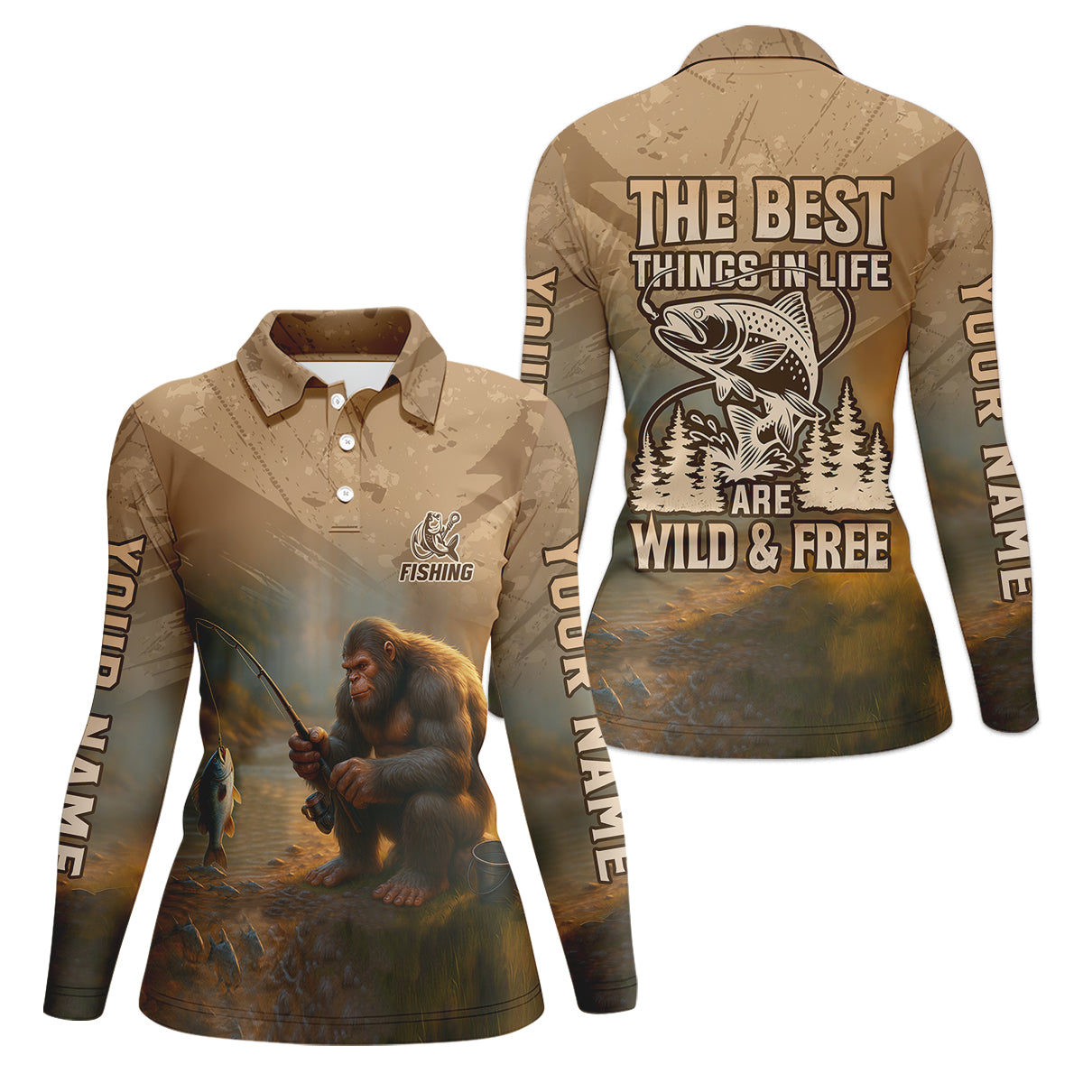 The Best Things In Life Are Wild And Free Custom Name Bigfoot Fishing Women SPF Shirt, Female Fishing Shirts