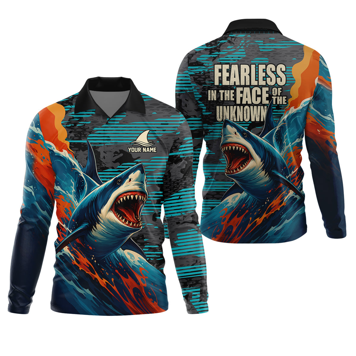 Shark Fishing Shirt, Fearless In The Face Of The Unknown Fishing UPF Shirts, Fishing Gifts For Men