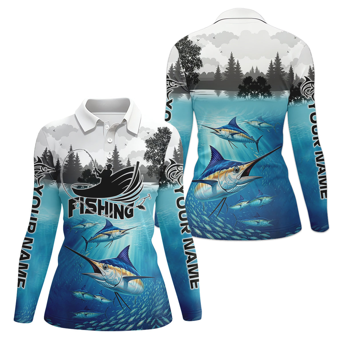 Blue Marlin Fishing Women SPF Shirt, Performance Fishing Shirts, Female Fishing Shirts, Fisherwomen Fishing Gift