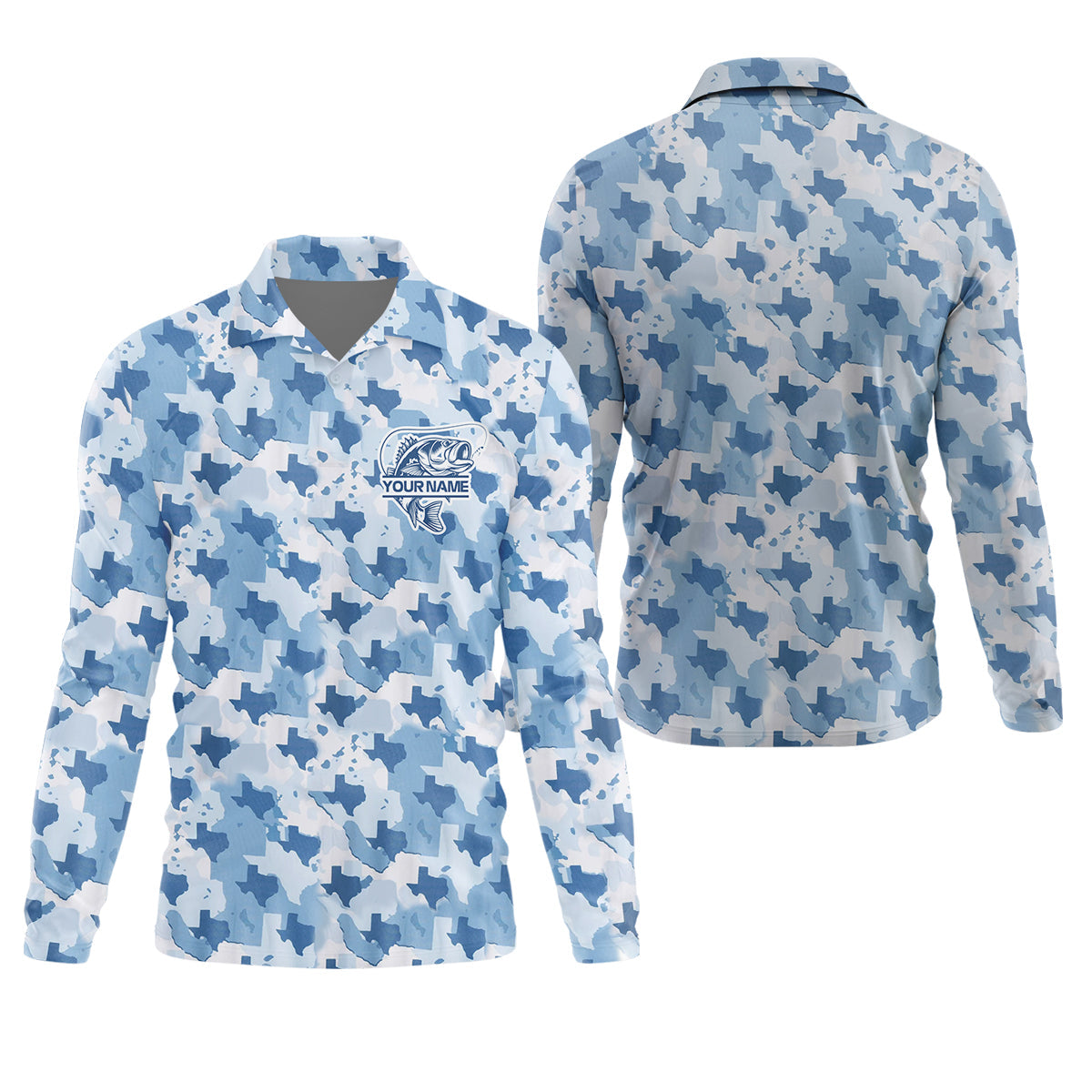 Texas Camo Blue Fishing UPF Shirts, Performance Fishing Shirts, Fishing Gifts For Men, Men's Fishing Shirt