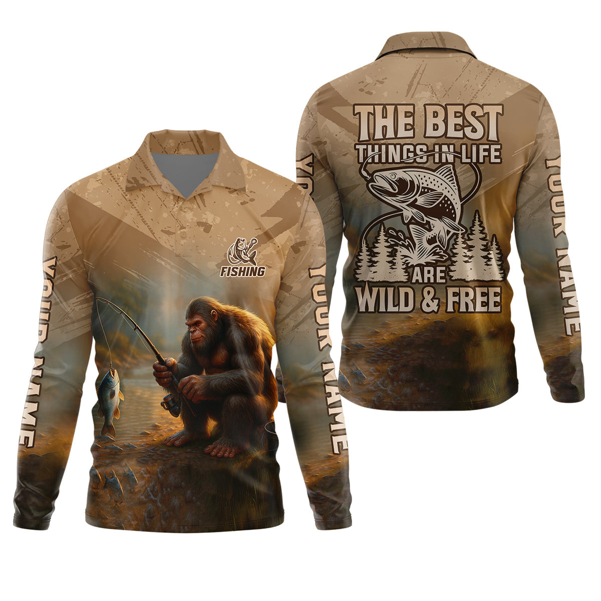 The Best Things In Life Are Wild And Free Custom Name Bigfoot Fishing SPF Shirt For Men, Gift For Fisherman