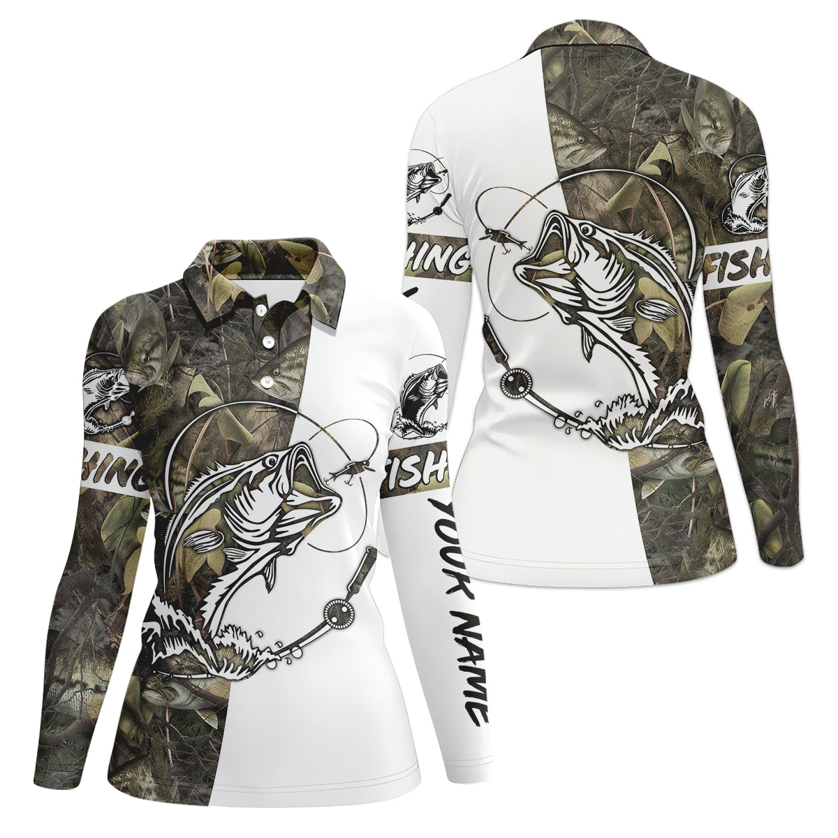 Camo Black Fishing UPF Shirts, Camouflage Fishing Shirts, Fishing Shirt For Women, Female Fishing Shirts
