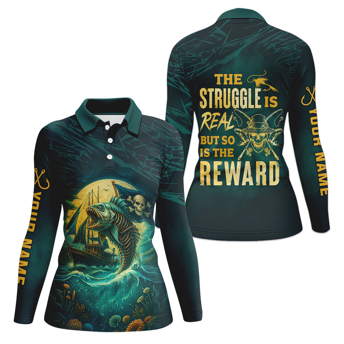The Struggle Is Real But So Is The Reward Horror Fishing Women SPF Shirt, Female Fishing Shirts