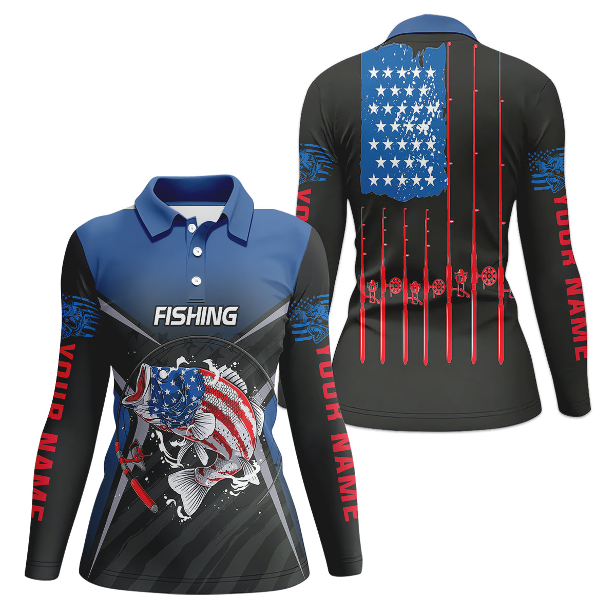 Largemouth Bass Fishing Patriotic Fishing Shirt, Women SPF Shirt, Female Fishing Shirts