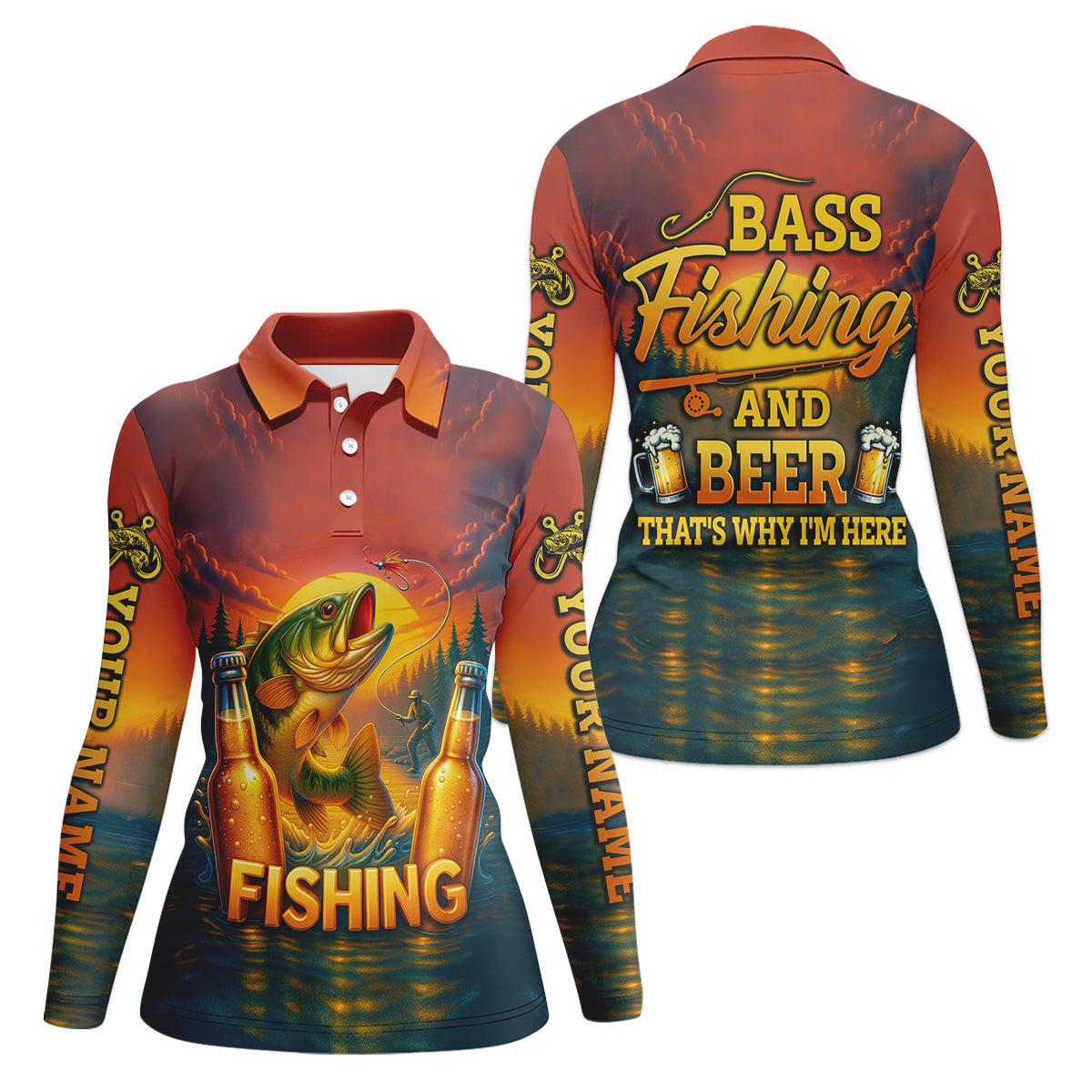 Bass Fishing And Beer That's Why I'm Here Women SPF Shirt, Female Fishing Shirts, Custom Fishing Shirts