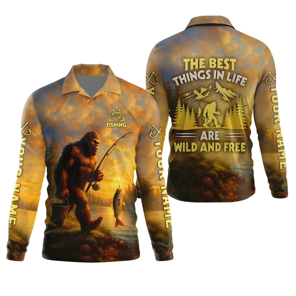 The Best Things In Life Are Wild And Free Bigfoot Sunset Funny Fishing Shirt, SPF Shirt For Men