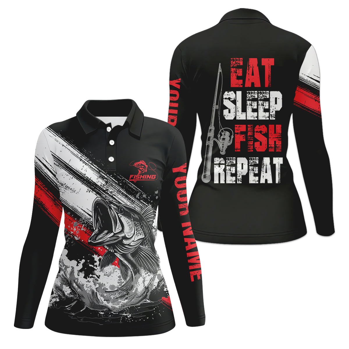 Eat Sleep Fish Repeat Water Splash Fishing UPF Shirts, Female Fishing Shirts, Women Fishing Shirt