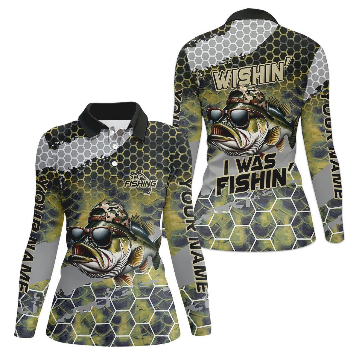 Wishin I Was Fishin Camo Fishing Shirt, Bass Fishing Shirt, Women SPF Shirt, Female Fishing Shirts