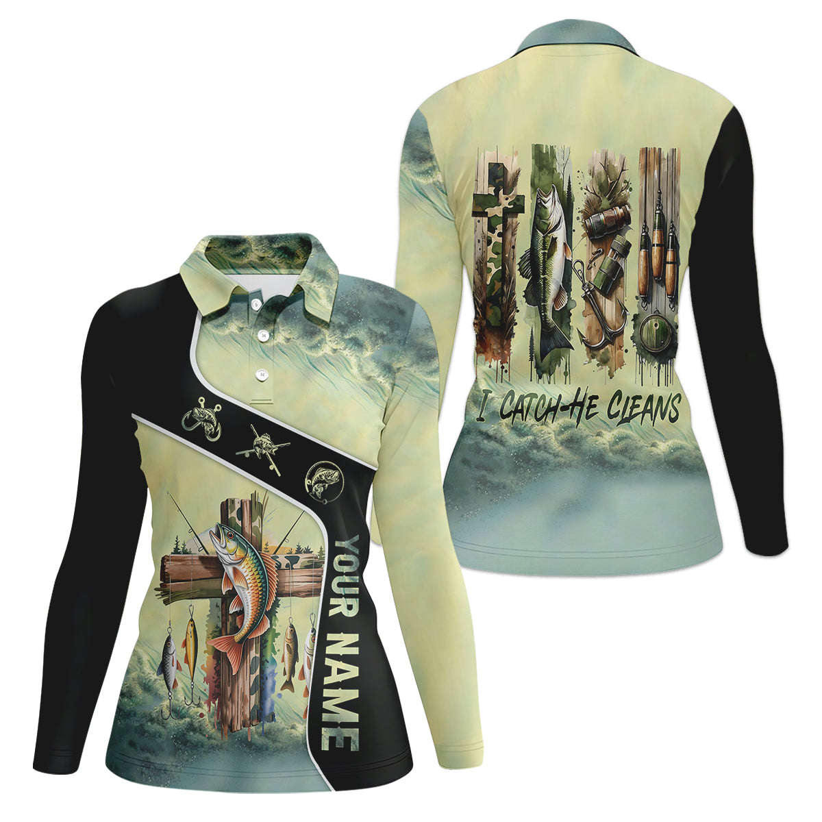I Catch He Clean Christian Camouflage Fishing UPF Shirts, Funny Fishing Shirt, Fishing Shirt For Women