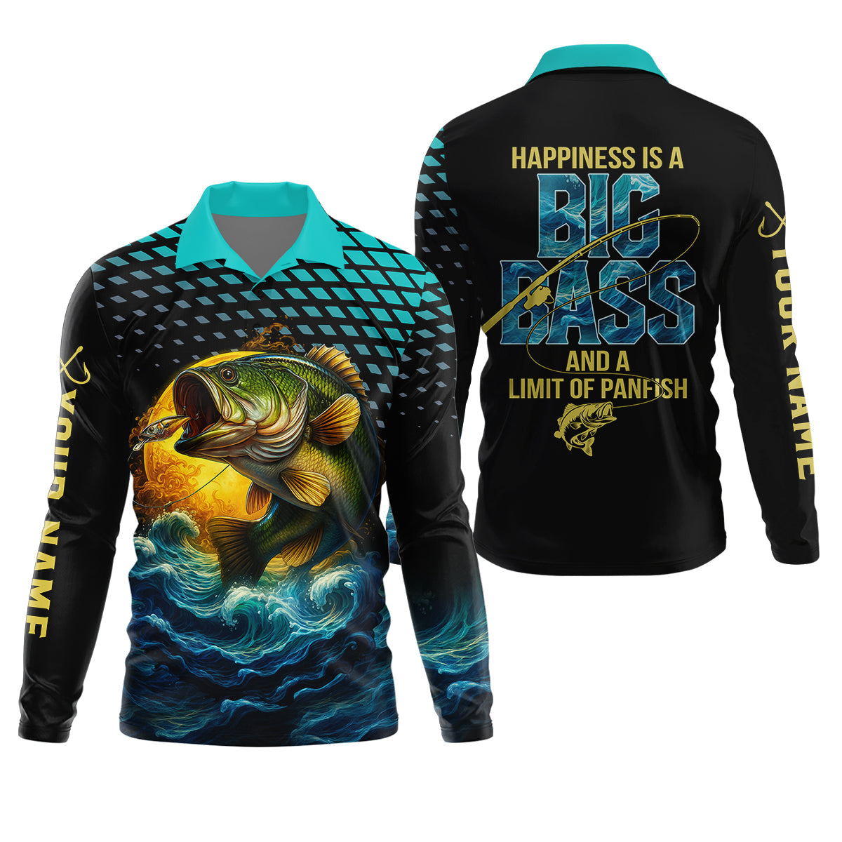 Happiness Is A Big Bass And A Limit Of Panfish Fishing UPF Shirts, Funny Fishing Shirt, Fishing Gifts For Men