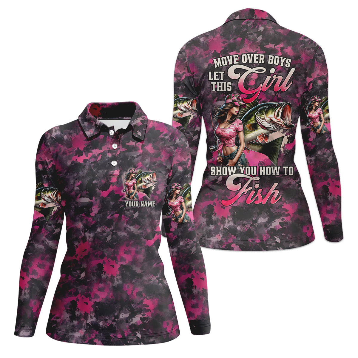 Let's This Girl Show You How To Fish Pink Camo Funny Fishing Shirt, Women SPF Shirt, Female Fishing Shirts