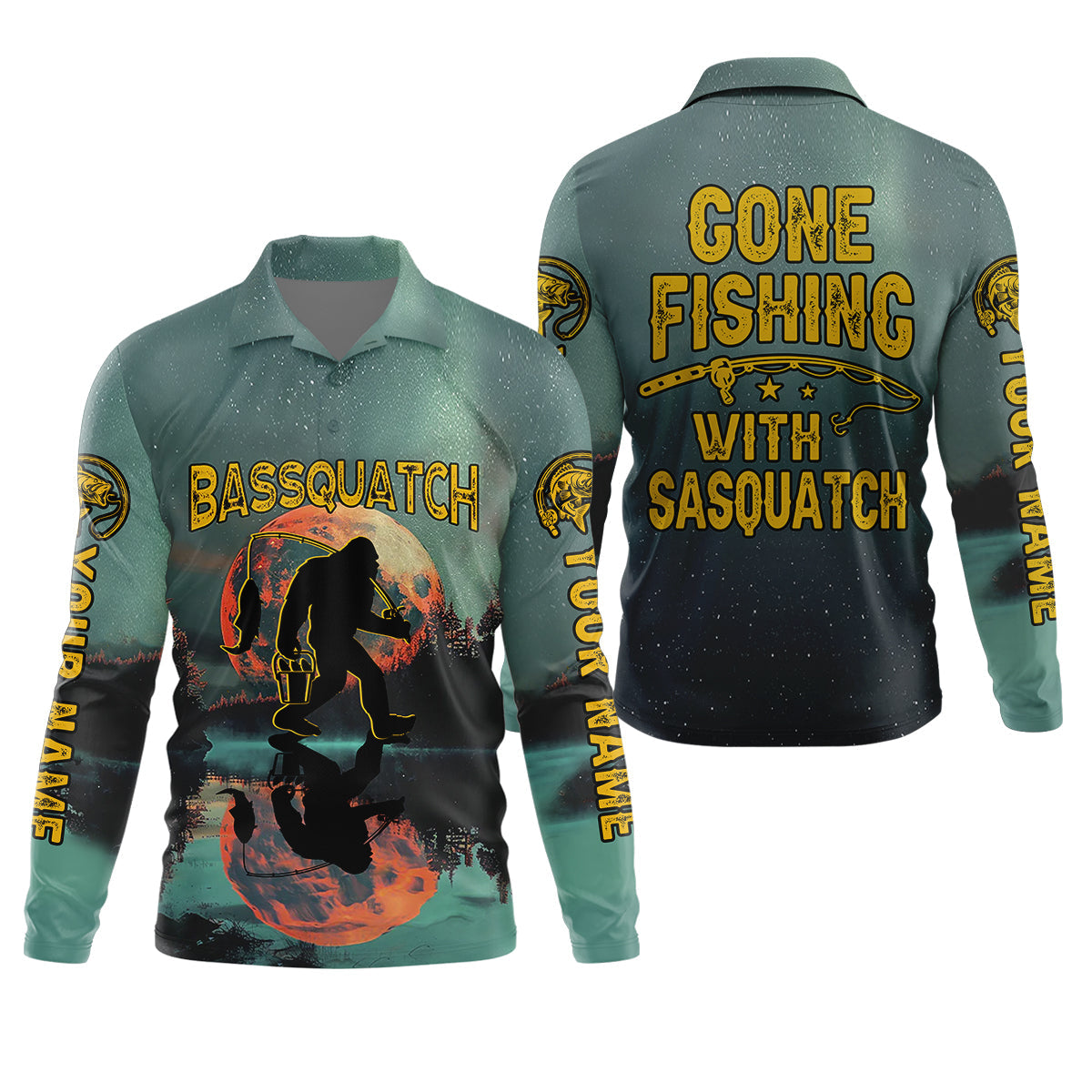 Gone Fishing With Sasquatch Bassquatch Fishing UPF Shirts, Fishing Gifts For Men, Men's Fishing Shirt