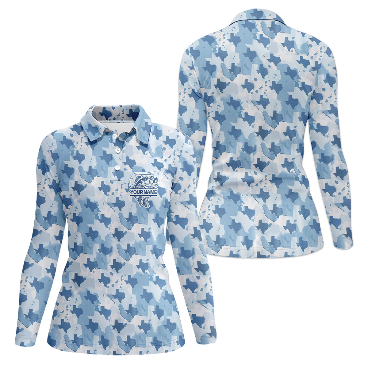 Texas Camo Blue Fishing UPF Shirts, Performance Fishing Shirts, Women SPF Shirt, Female Fishing Shirts