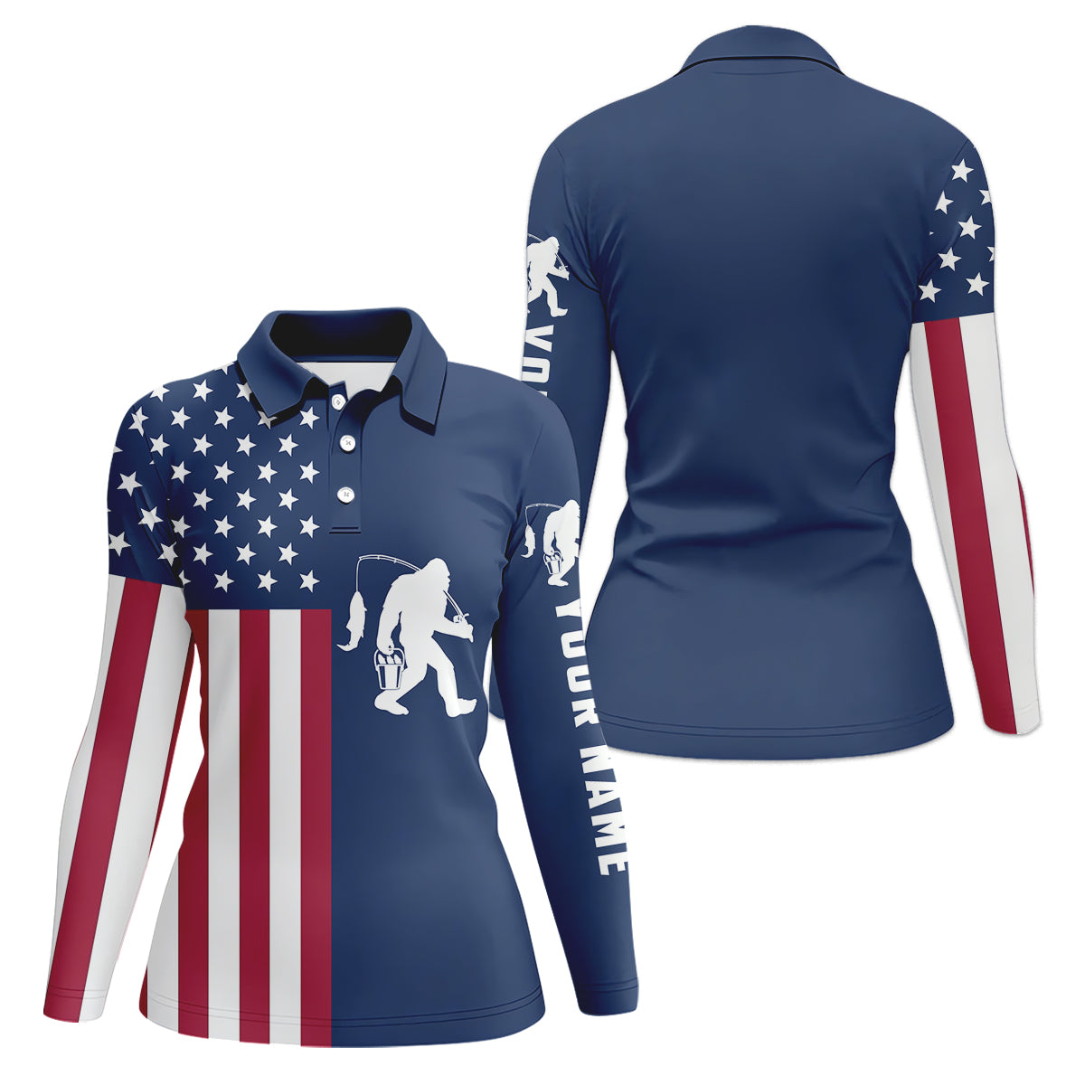 Bigfoot American Flag Patriotic Fishing Shirt, Women SPF Shirt, Fishing Shirt For Women, Female Fishing Shirts