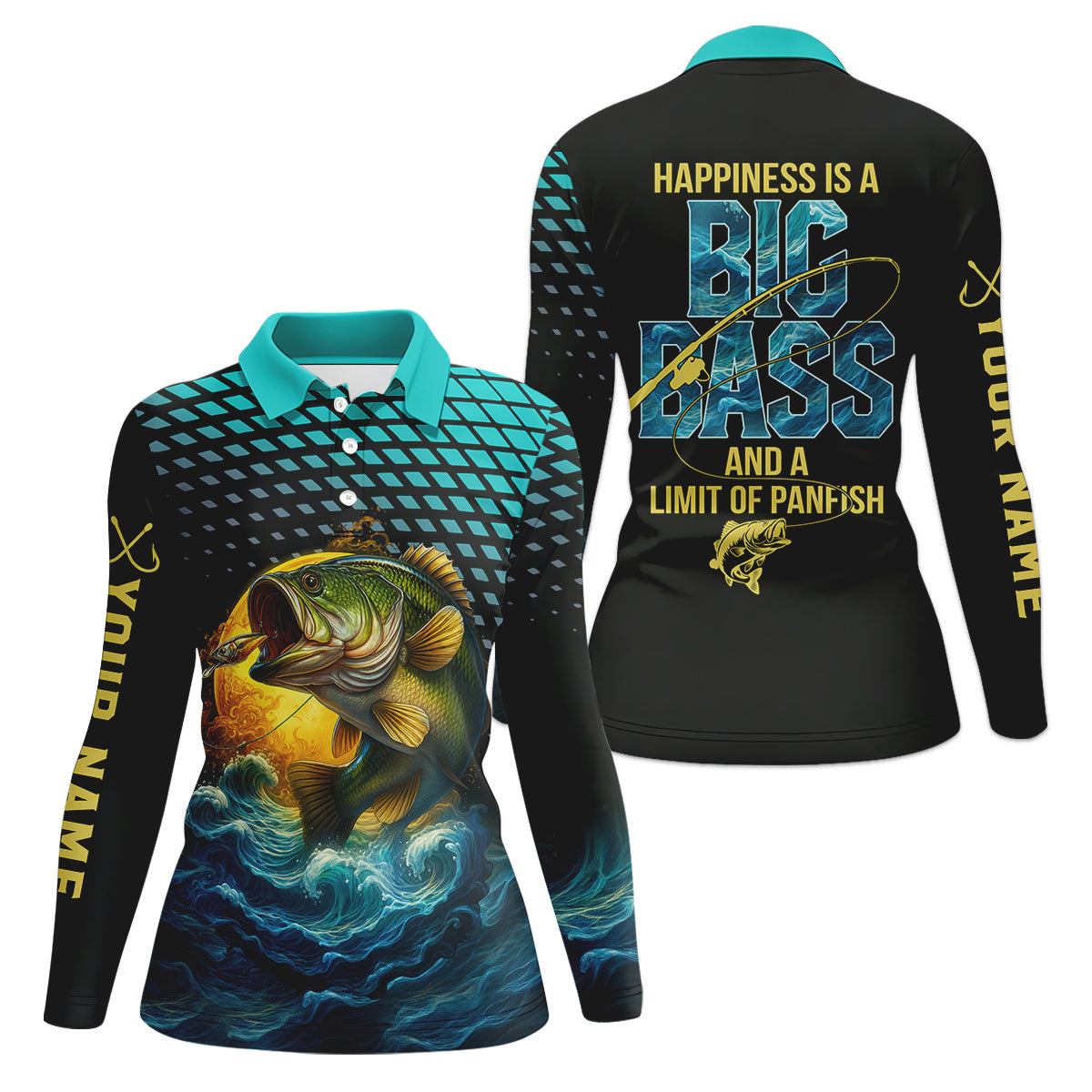 Happiness Is A Big Bass And A Limit Of Panfish Fishing UPF Shirts, Funny Fishing Shirt, Fishing Shirt For Women