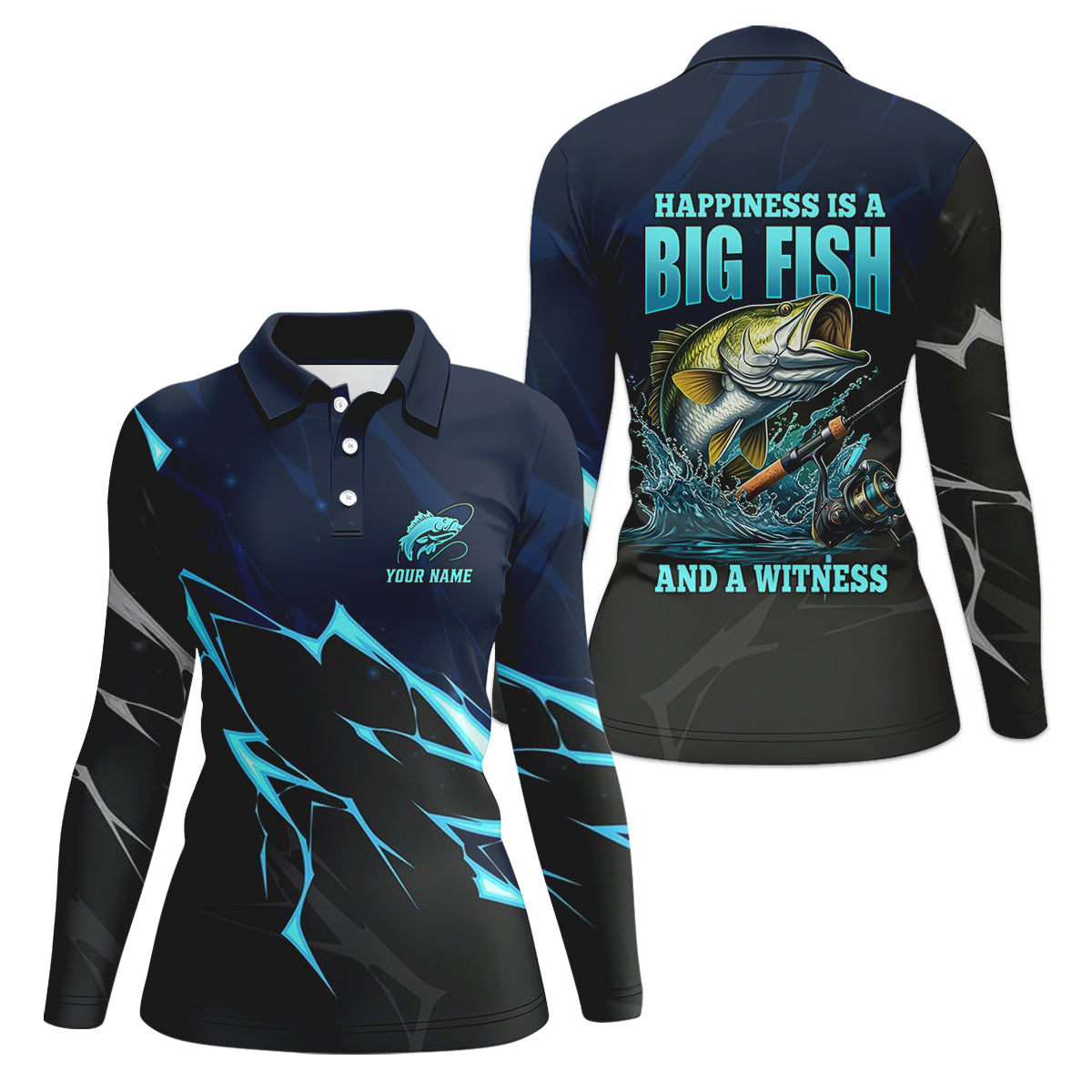 Happiness Is A Big Fish And A Witness Fishing UPF Shirts, Fishing Shirt For Women, Funny Fishing Shirt