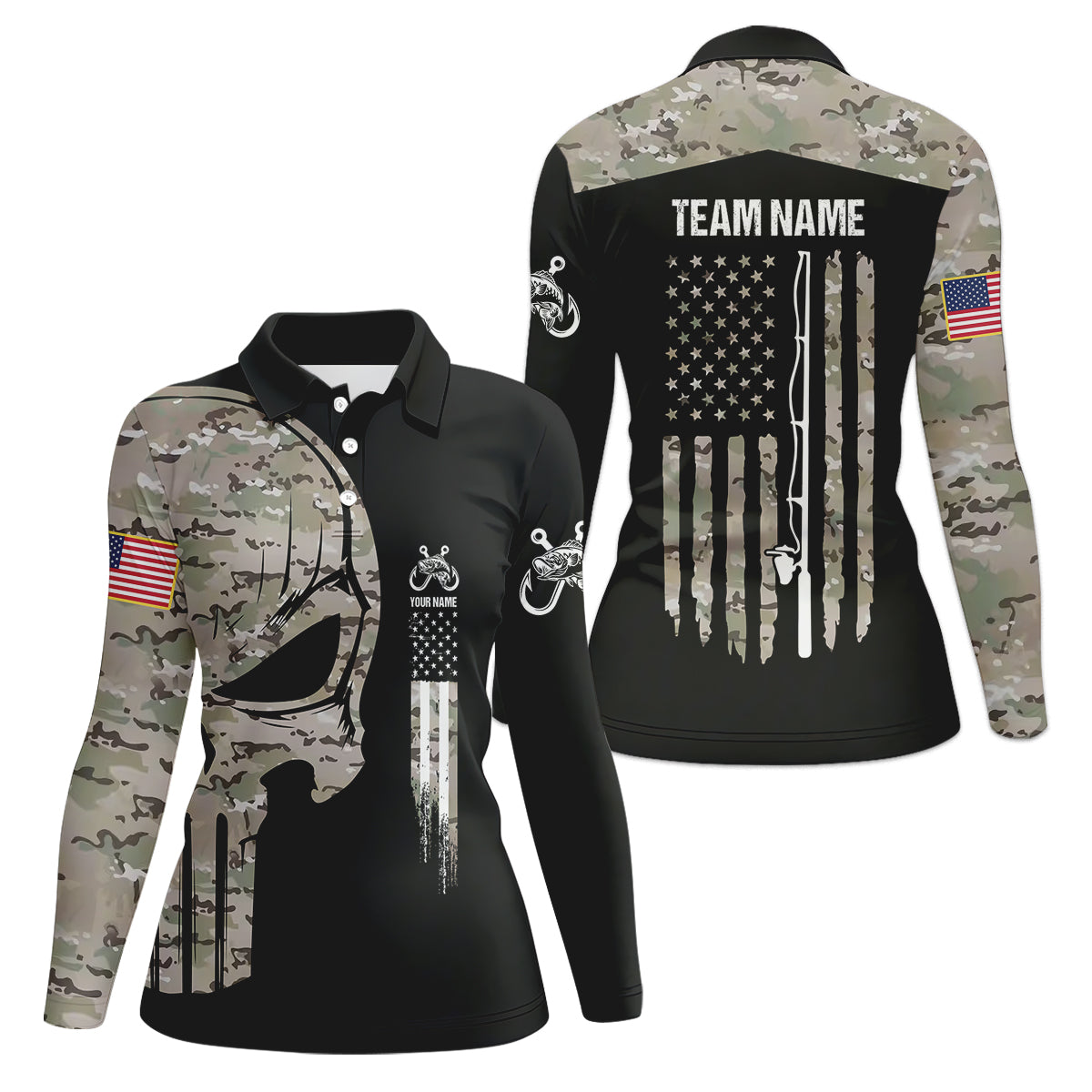 Custom Camo Patriotic Fishing Shirt, Fishing UPF Shirts, Fishing Shirt For Women, Female Fishing Shirts