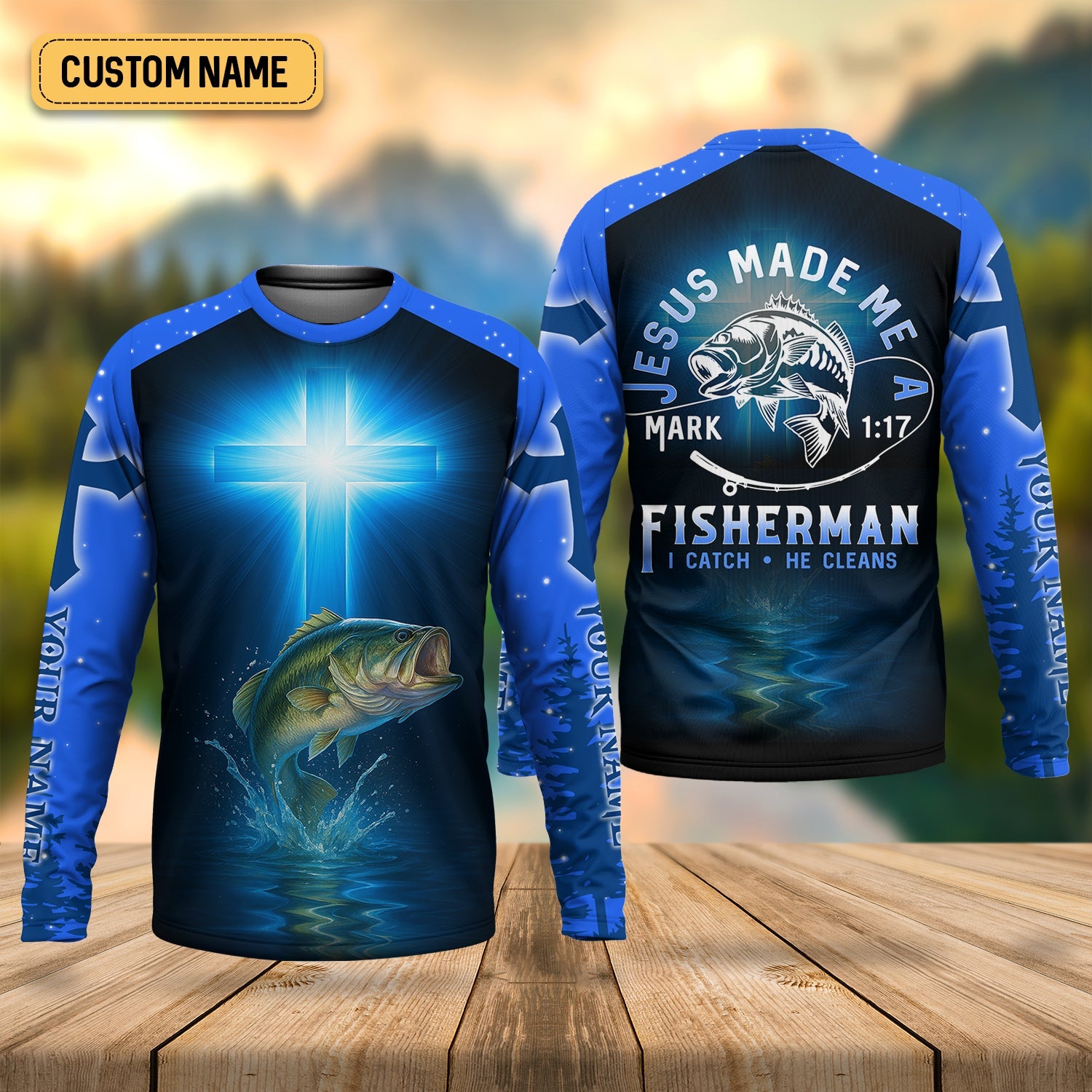 Personalized Jesus Made Me A Fisherman Shirt, Custom Mark 1:17 Christian Tee, UPF Shirt