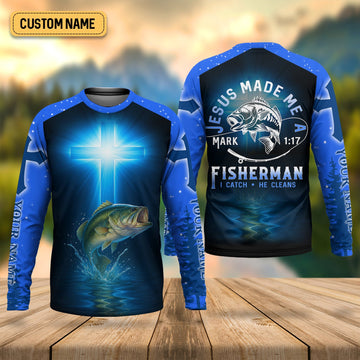 Personalized Jesus Made Me A Fisherman Shirt, Custom Mark 1:17 Christian Tee, UPF Shirt