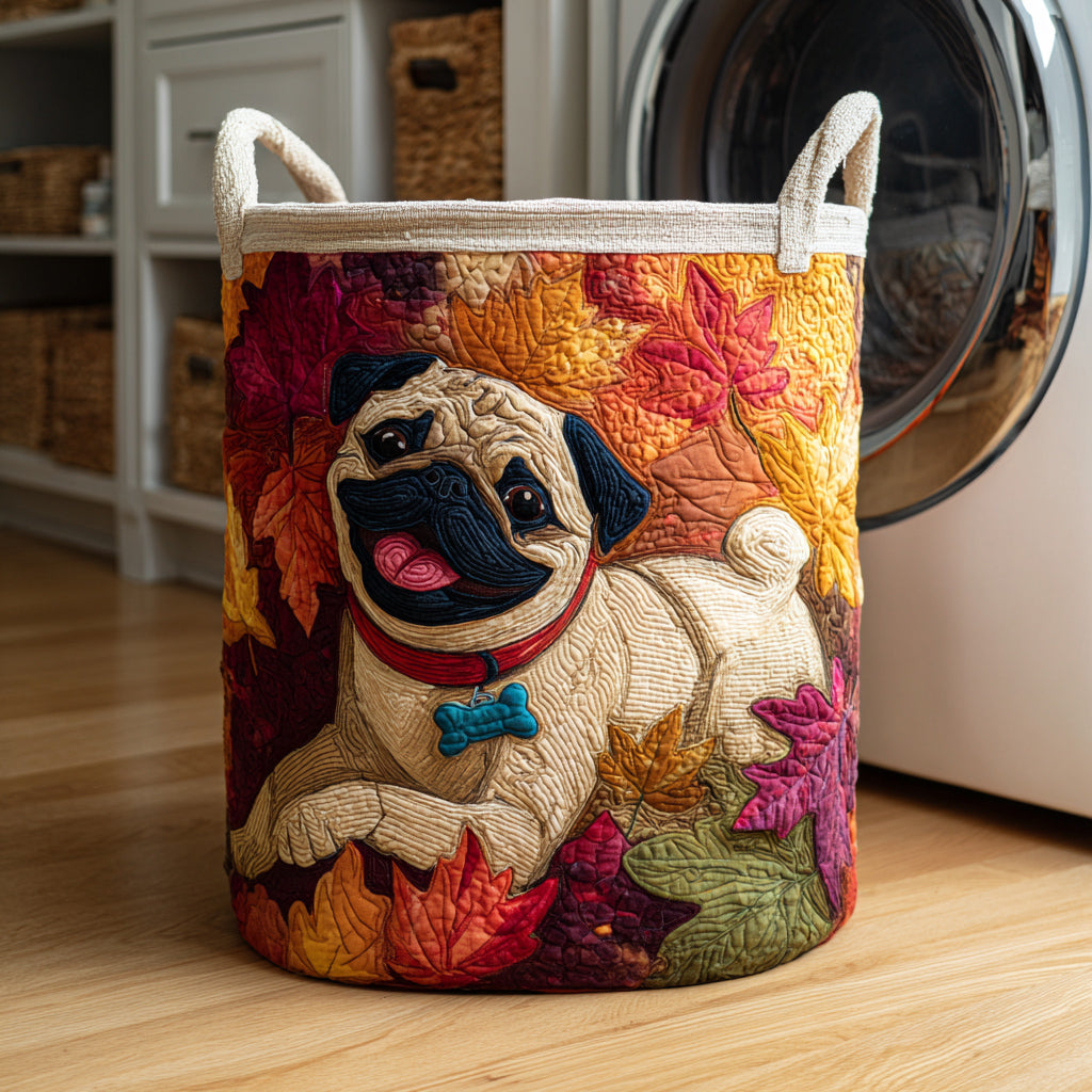 Leaf Pile Pug Laundry Basket Laundry Gifts, Housewarming Gift Ideas, Mother's Day Gifts