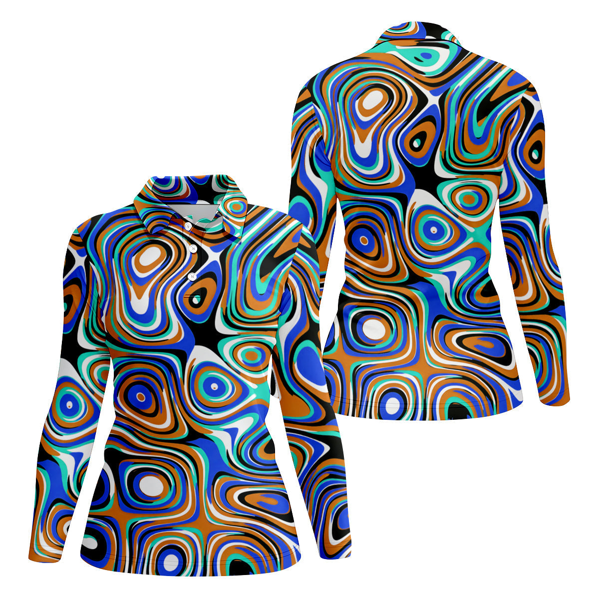 Blue And Orange Fluid Art Cool Golf Shirt, Women's Golf Tops, Ladies Golf Shirts, Women's Polo Shirt