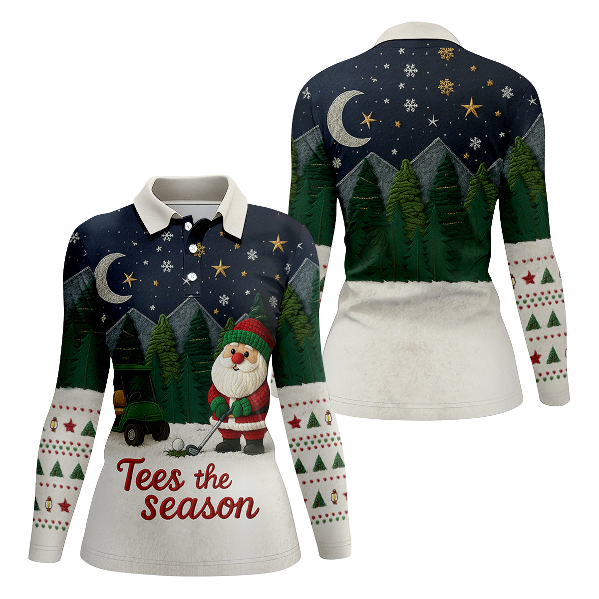 Santa Golfing Tees The Season Night Theme Christmas Golf Shirt, Women's Golf Tops, Ladies Golf Shirts