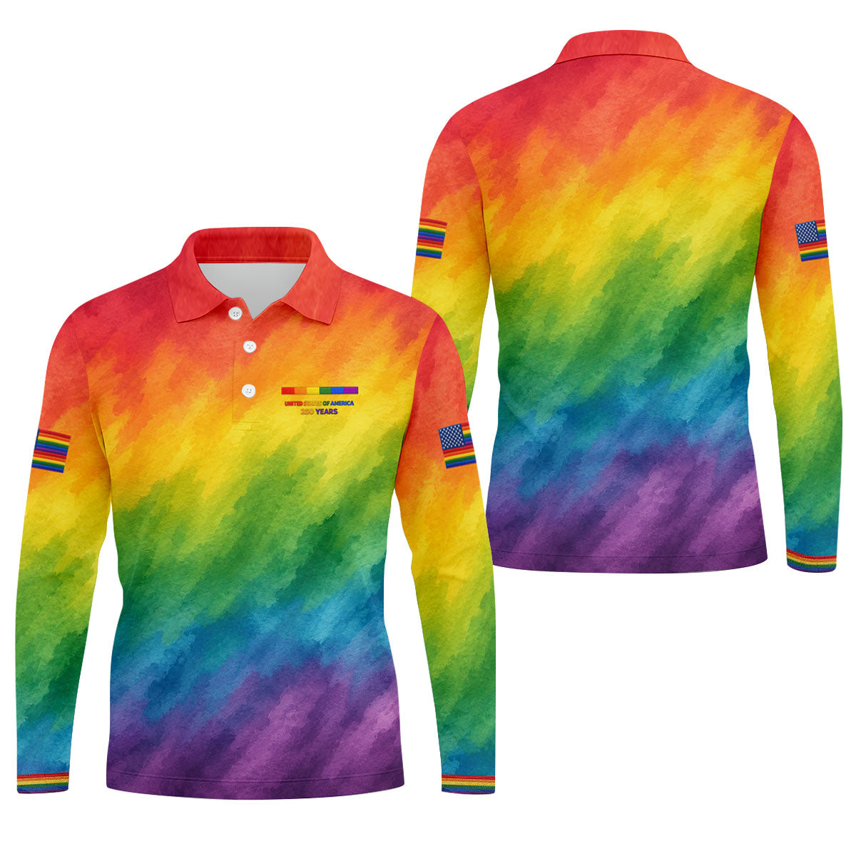 USA 250 Years LGBT Rainbow Golf Tops For Men, LGBT Pride Month Patriotic Golf Shirt