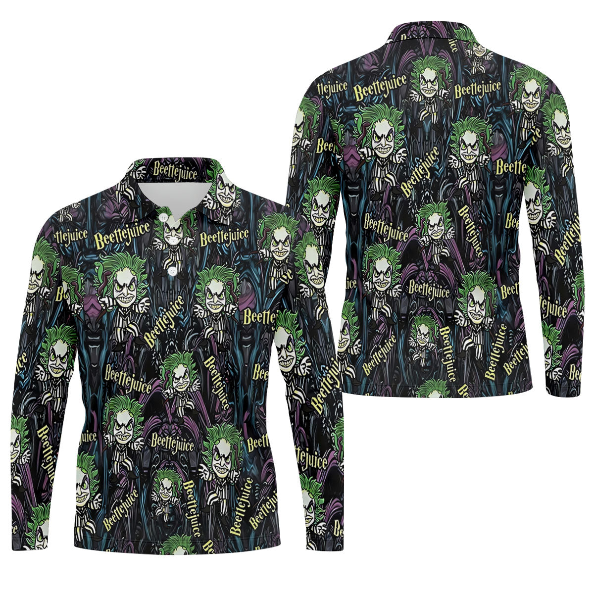 Halloween Horror Character Cartoon Hawaiian Golf Shirt, Men's Golf Shirt, Printed Golf Polo Shirt
