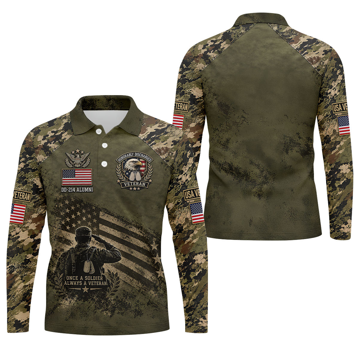 DD-214 Honorably Discharged Camo Polo Shirt, Veterans Day Shirt, Mens Golf Shirts