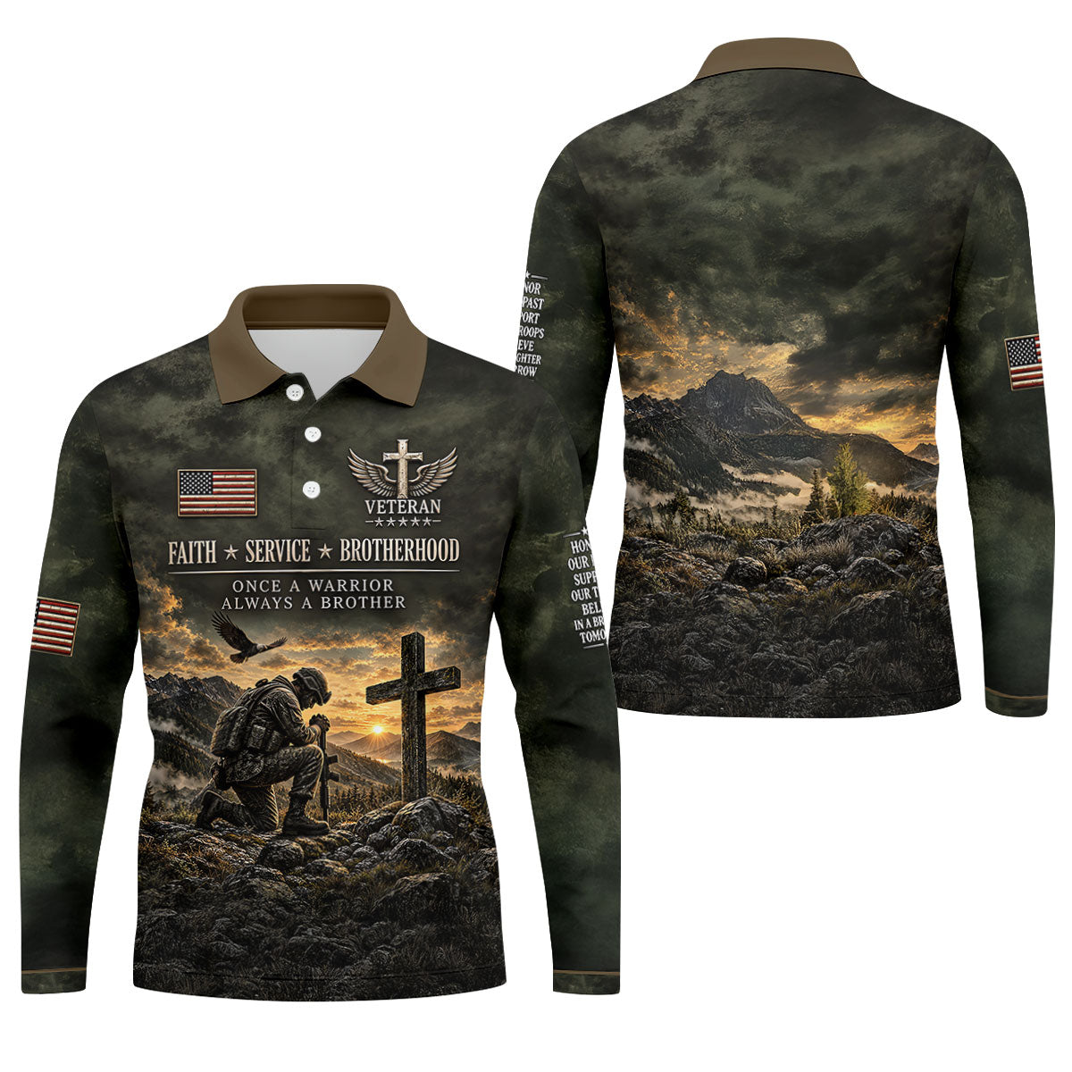 Veterans Day Praying Soldier Cross Polo Shirt, Polo Shirts For Men, Mens Golf Shirts