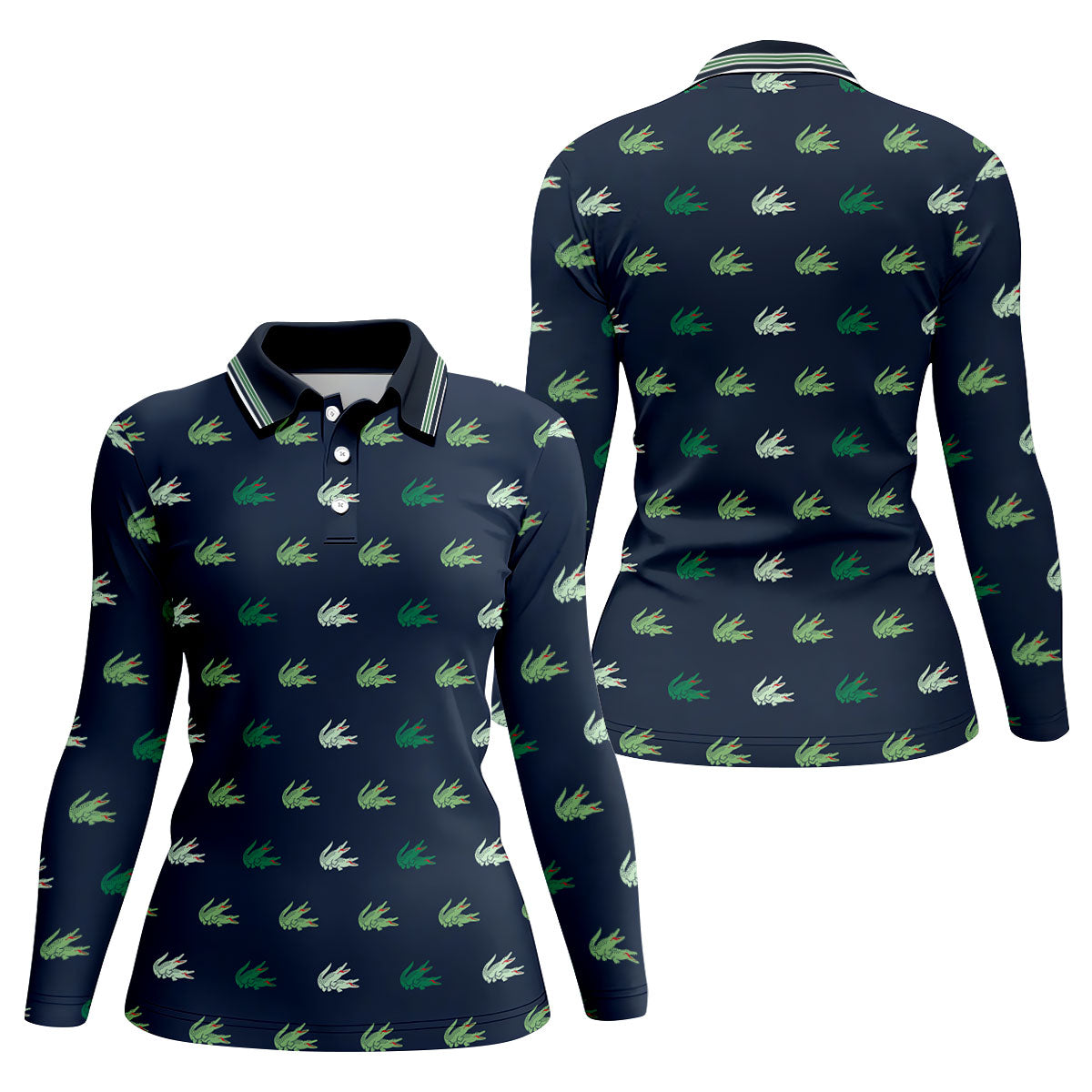 Navy Crocodile Pattern Sleeveless Golf Shirt, Women's Golf Shirt, Golf Polo For Women, Ladies Golf Shirt