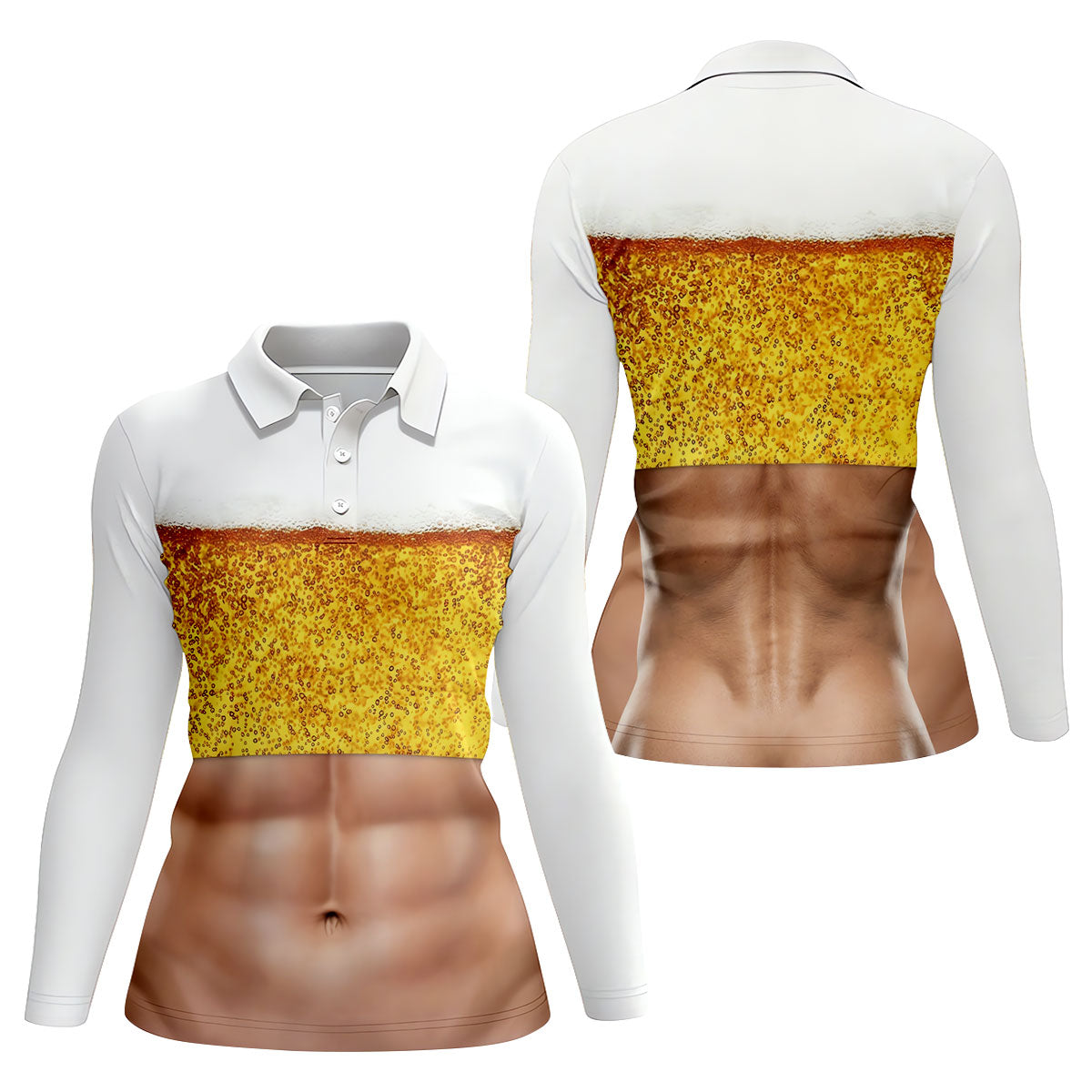 Bubbly Beer Foam Faux Abs Sleeveless Crop Golf Shirt, Golf Tops For Women, Ladies Golf Top