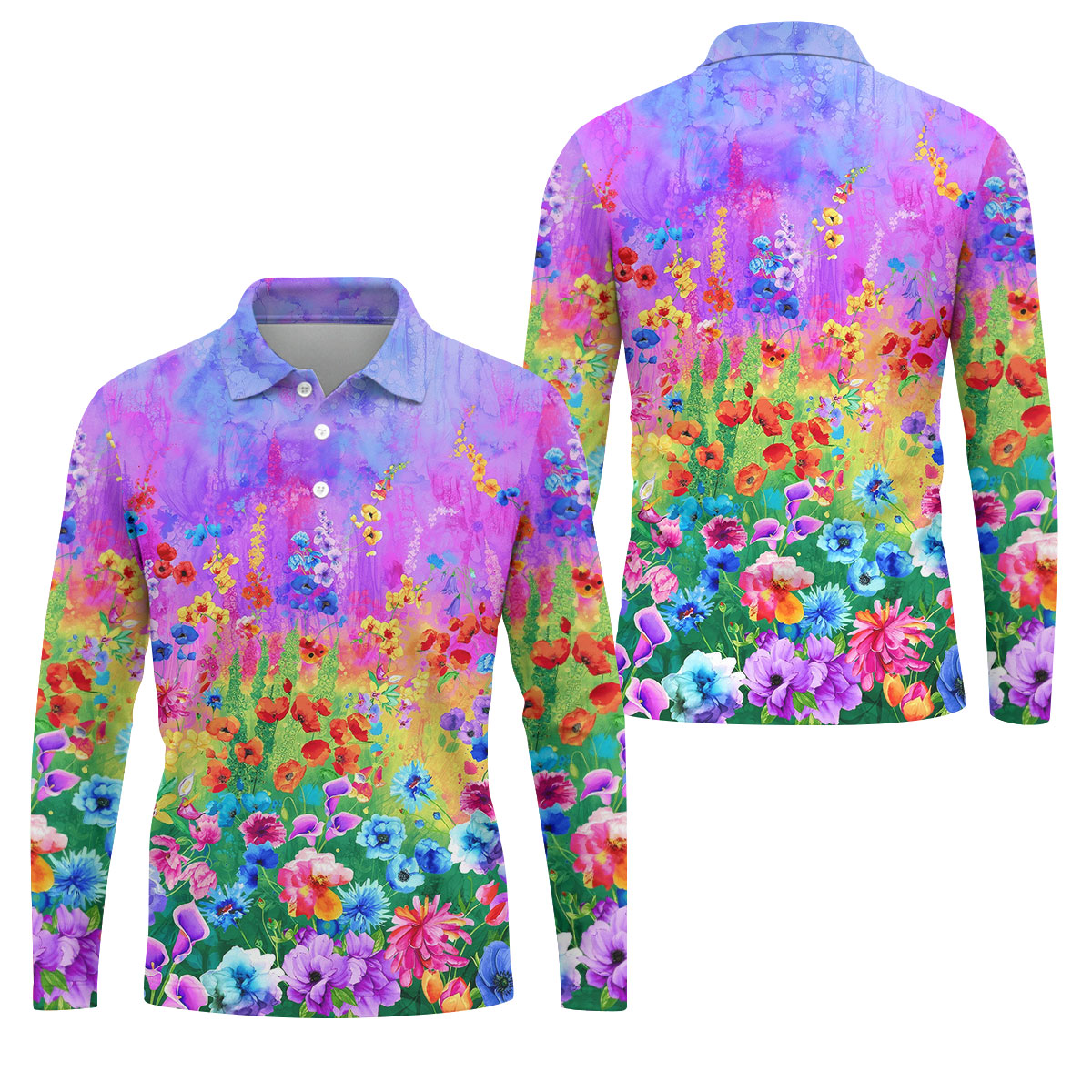 Colorful Abstract Floral Painting Golf Polo, Golf Tops For Men, Golfing Apparel