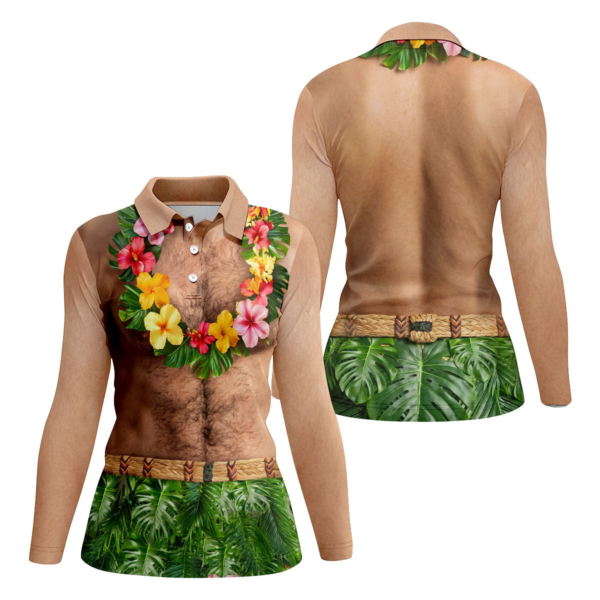 Tropical Theme Party Fun Women's Golf Shirts, Hawaiian Golf Shirt, Ladies Golf Polos