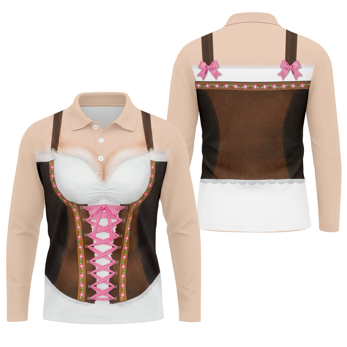 Funny Oktoberfest Dirndl Costume Polo Shirt, Mens Golf Apparel, Mens Golf Polo