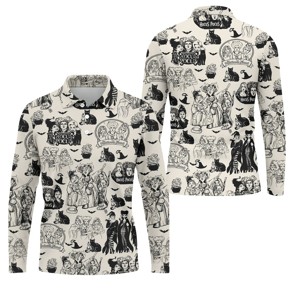 Witch Sisters Black Cat Halloween Polo Shirt, Golf Polo Shirts For Men, Mens Golf Apparel