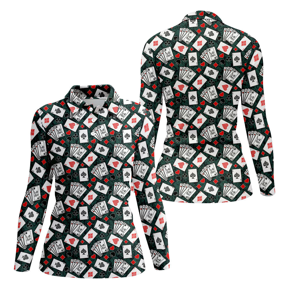 Playing Cards Pattern Casino Themed Ladies Golf Shirts, Golf Shirt For Women, Ladies Golf Polos