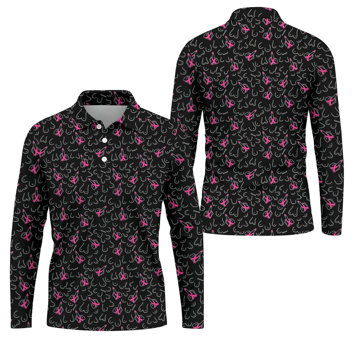 Breast Cancer Ribbon Middle Finger Polo Shirt, Mens Polo Shirts, Men's Golf Shirt