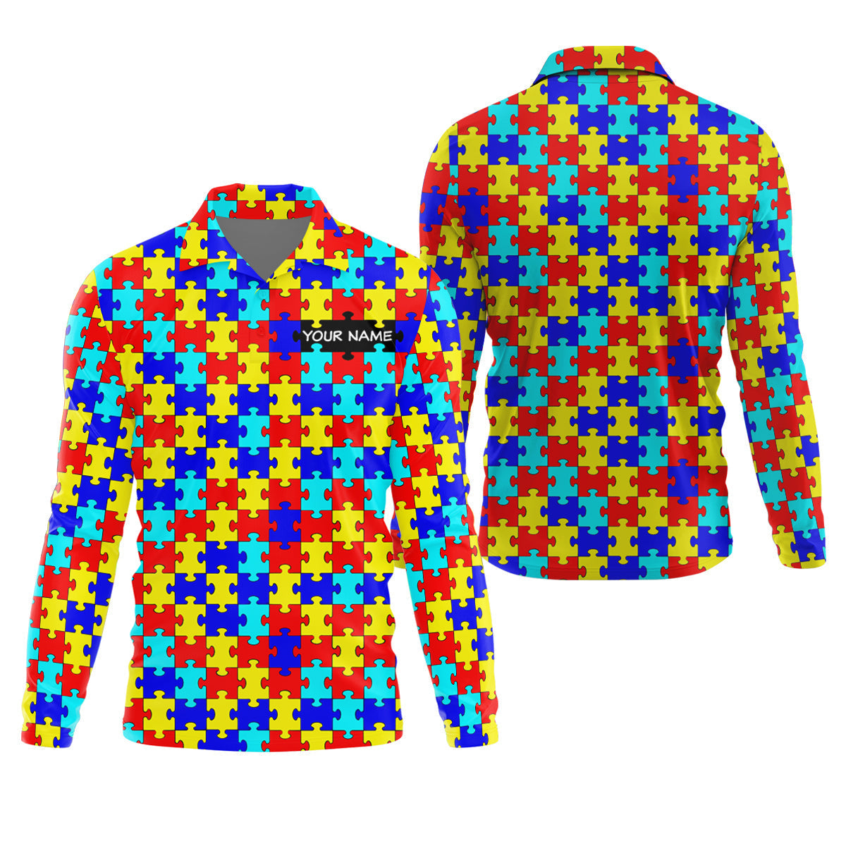 Autism Awareness Colorful Puzzle Pattern Golf Tops For Men, Polo ShirtFor Men, Golf Shirts For Men