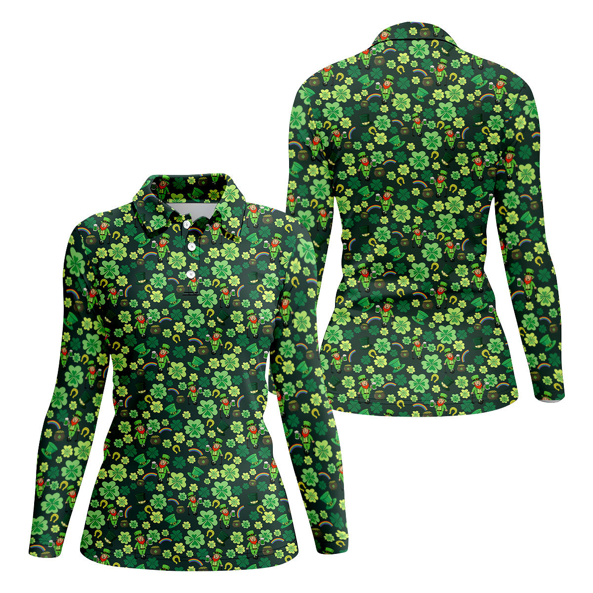 Shamrock St Patrick's Day Dark Green Golf Shirt, Women's Golf Tops, Ladies Golf Polos, Women's Polo Shirt