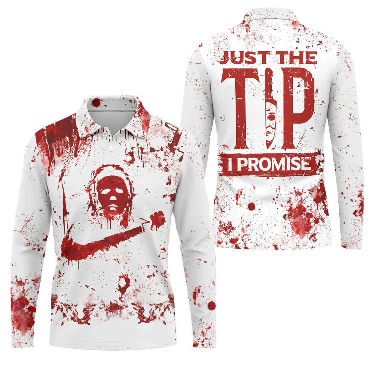Just The Tip I Promise Halloween Horror Polo Shirt, Mens Golf Polo, Mens Golf Shirts