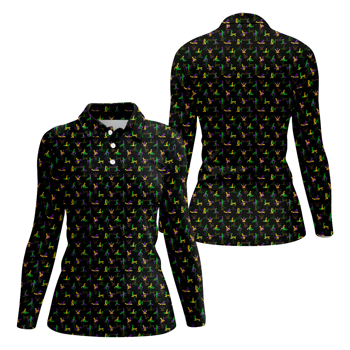 Naughty Position Stick Figure Couple Mardi Gras Black Golf Shirt, Women's Golf Tops, Ladies Golf Polos