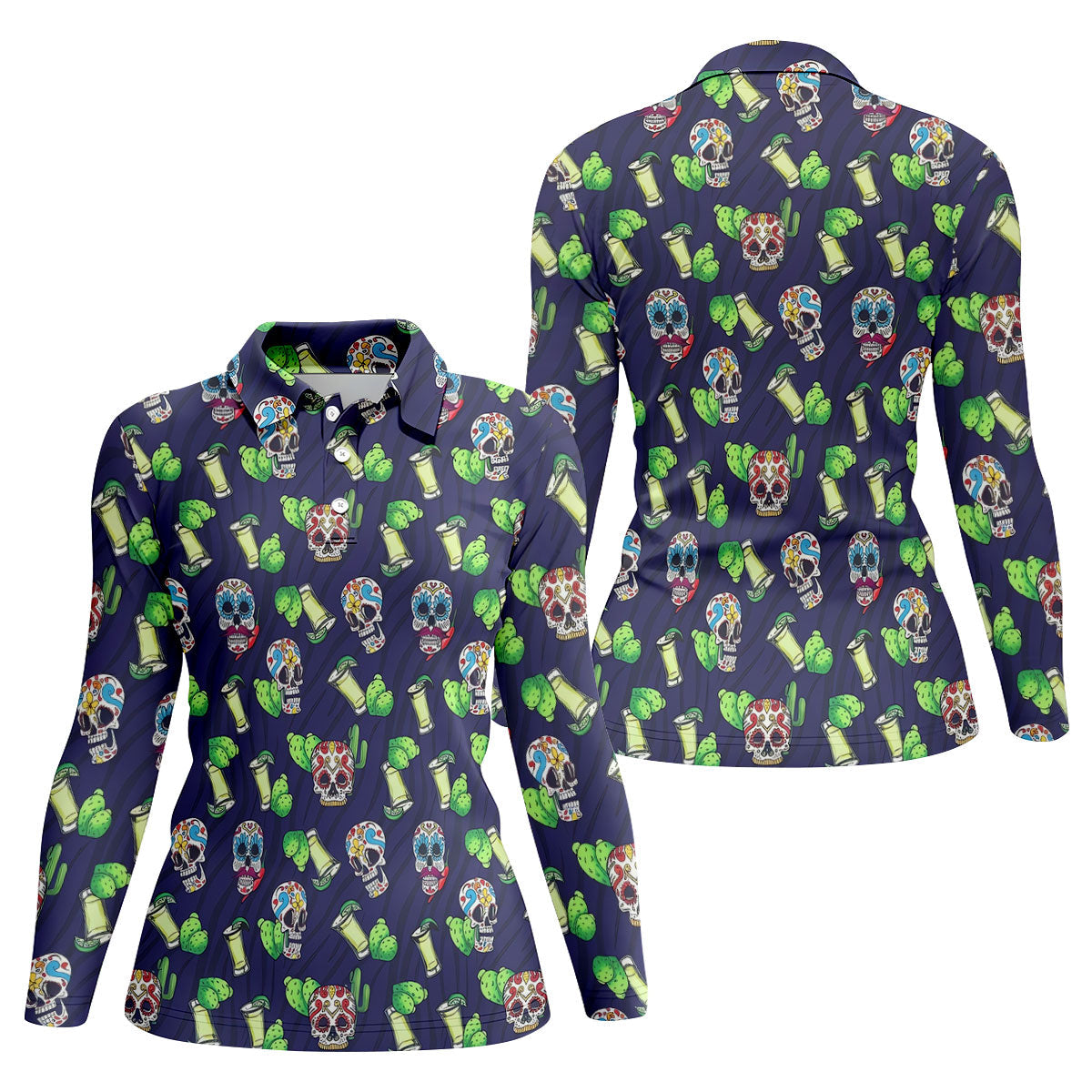 Day Of The Dead Sugar Skull Cactus Polo Shirt, Womens Golf Polo, Hawaiian Golf Shirt