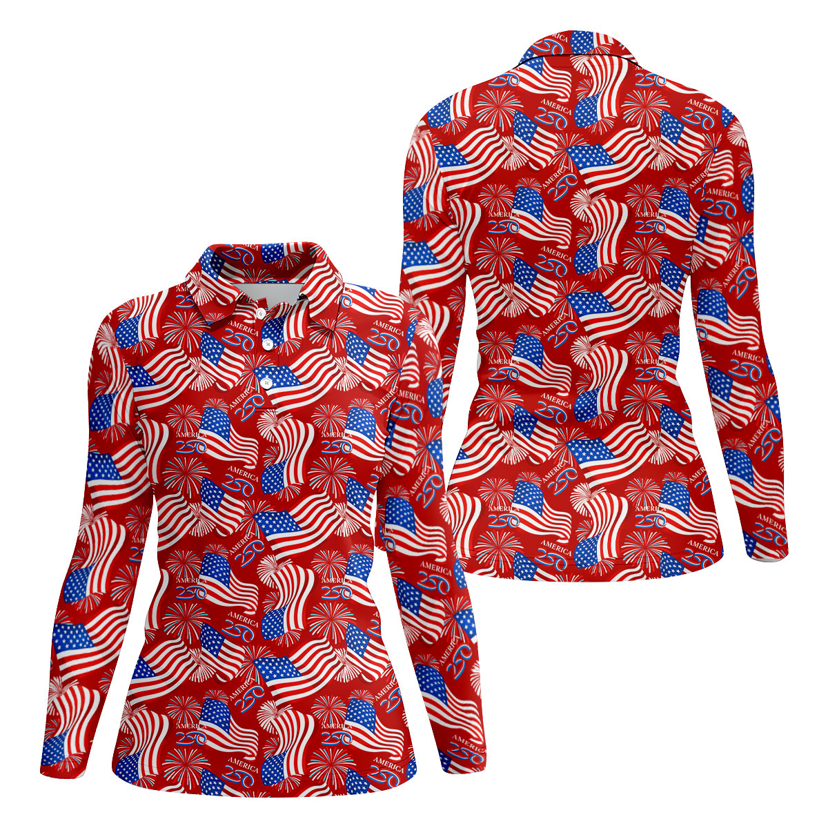 America 250 Anniversary Patriot Flag Red Golf Shirt, Women's Golf Tops, Ladies Golf Shirt