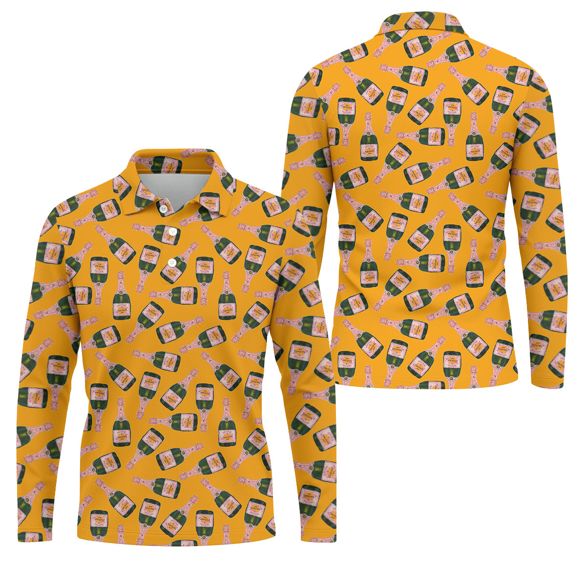 Rosé Champagne Seamless Pattern Yellow Golf Shirt, Polo ShirtFor Men, Golf Shirts For Men