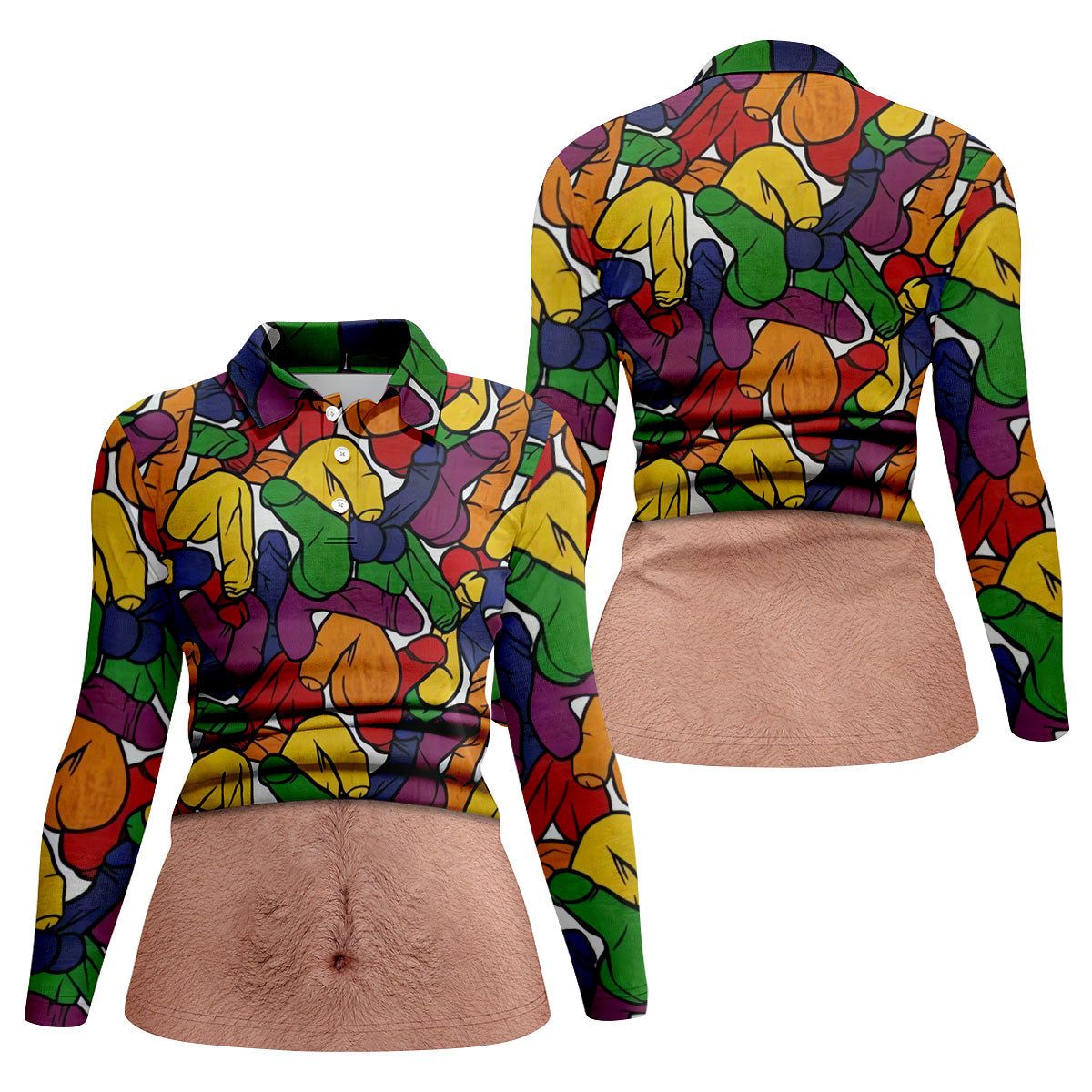 Funny Belly Illusion Colorful Pattern Polo Shirt, Womens Golf Polo, Golf Shirts For Women