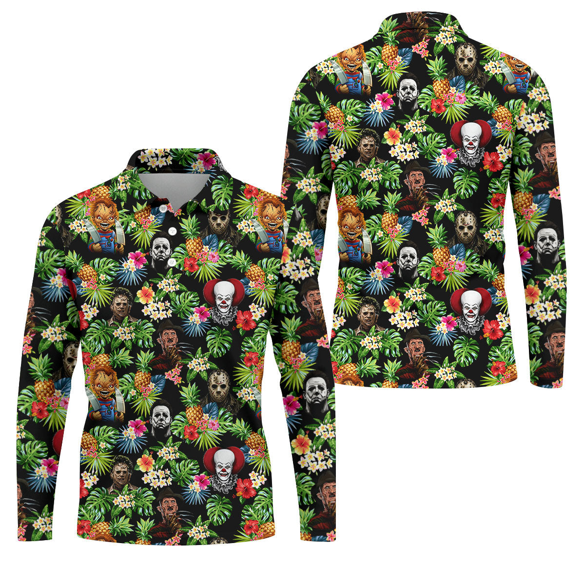 Tropical Horror Character Halloween Golf Shirt, Mens Golf Apparel, Printed Golf Shirt