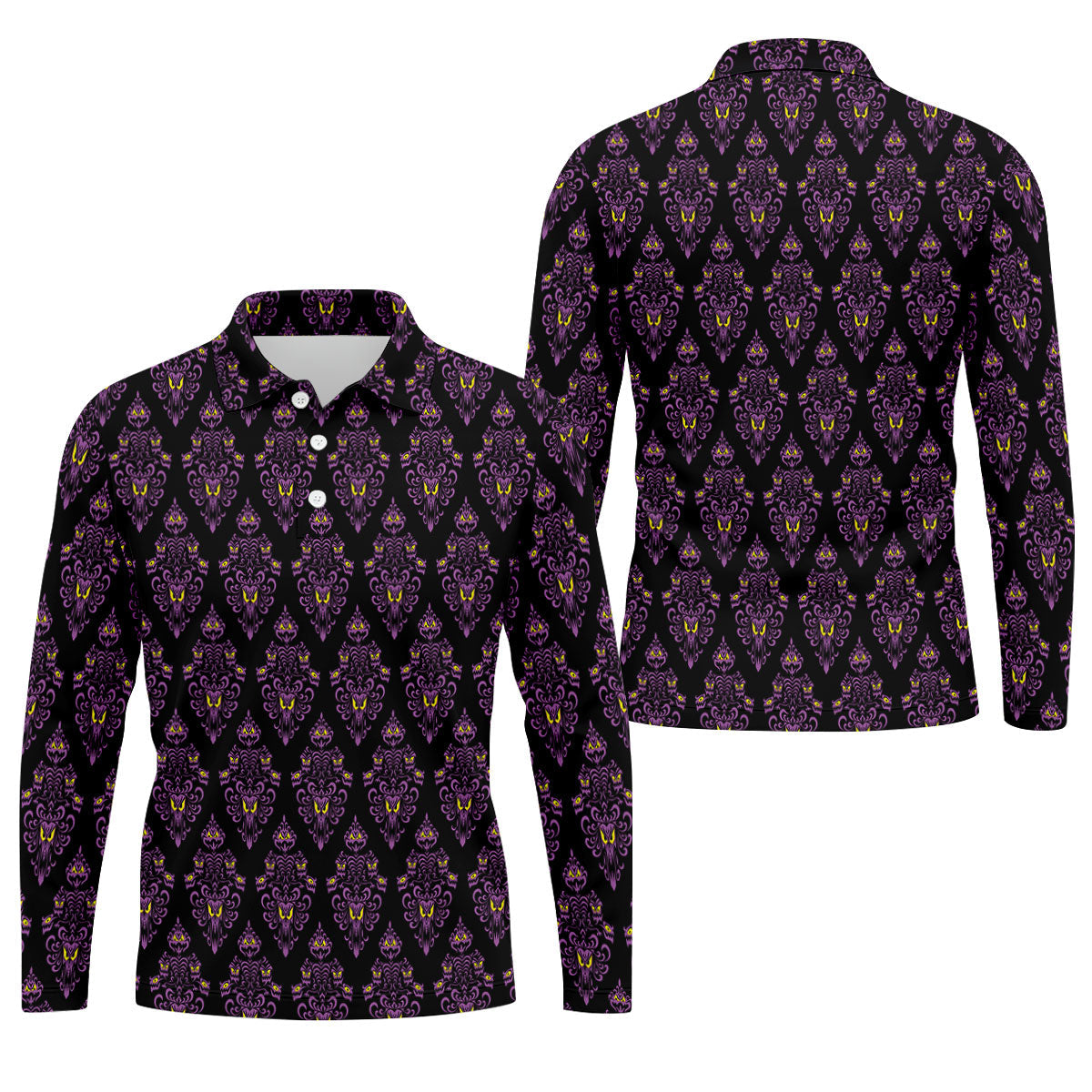Purple Haunted Demon Faces Halloween Polo Shirt, Printed Golf Shirts, Golf Apparel For Men