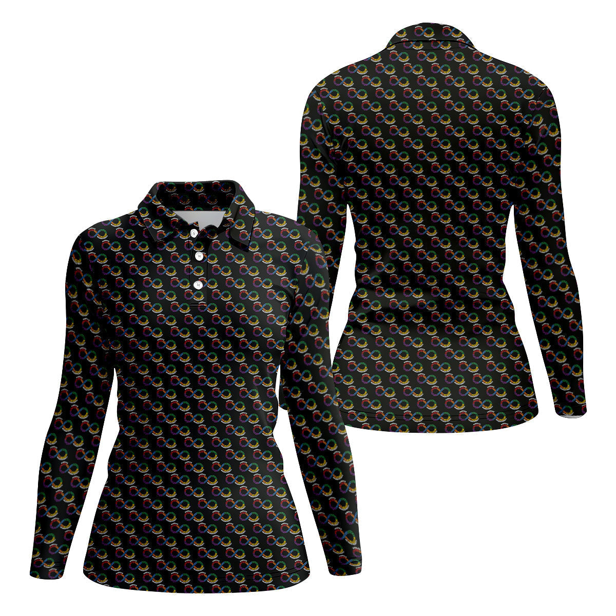 Embrace Neurodiversity Rainbow Infinity Symbol Autism Awareness Black Golf Shirt, Women's Golf Tops